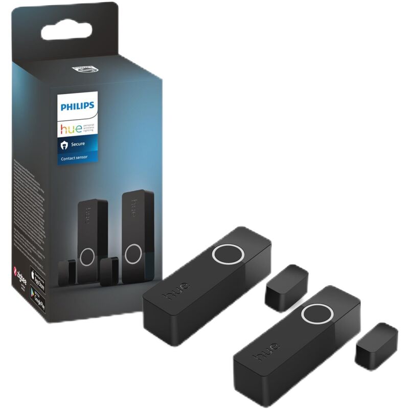 foto del prodotto philips hue secure, sensori di contatto, 2 pezzi, installazione wireless, batteria lunga durata, montaggio facile, nero