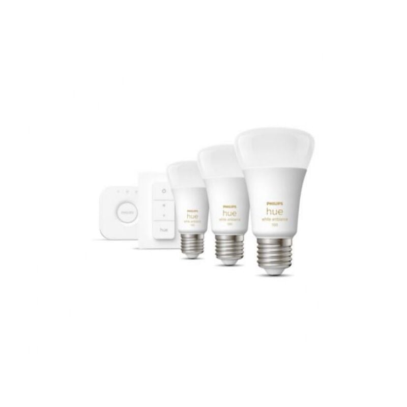 foto del prodotto philips hue starter kit 3 lampadine e27 11w white ambiance bridge dimmer switch 929002468403 29123200