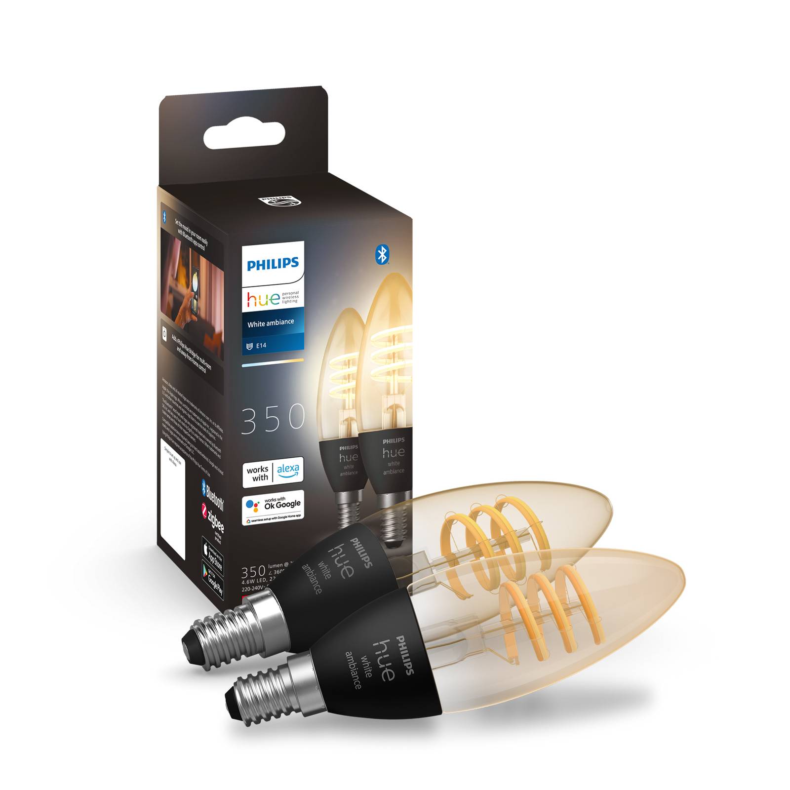 foto del prodotto philips hue white ambiance e14, 4,6 w, 350 lm, 2 pz