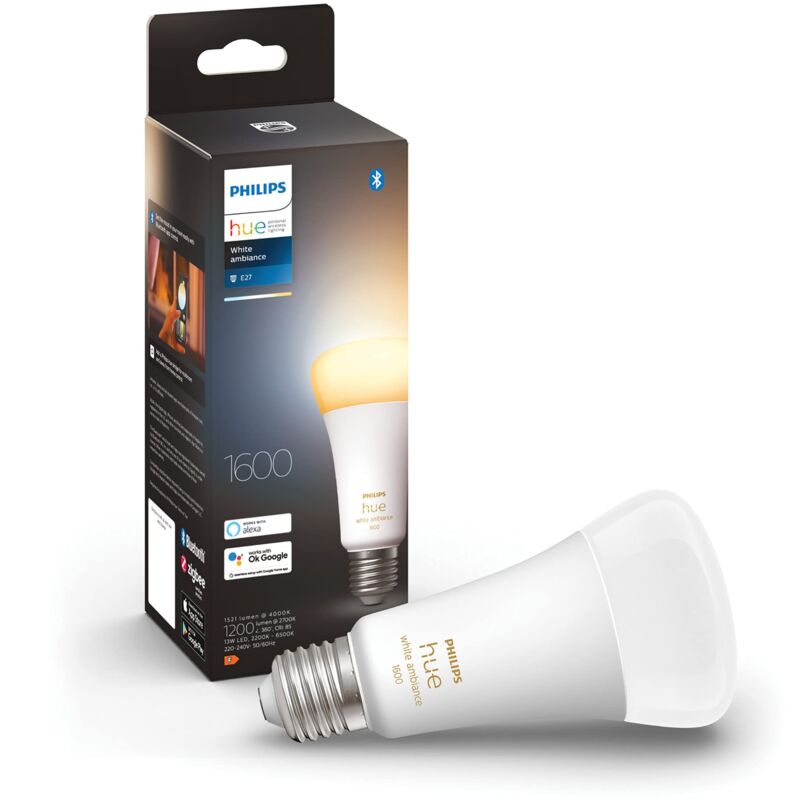 foto del prodotto philips hue white ambiance lampadina smart led, attacco e27, 13w, luce bianca da calda a fredda, dimmerabile, controllo con bluetooth e hue app,