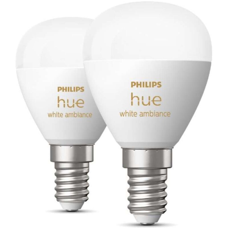 foto del prodotto philips hue - white ambiance luster, 2 lampadine sferiche smart, luce bianca da calda a fredda, 5.1w, dimmerabile, bianco