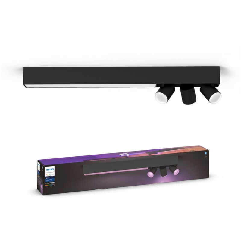 foto del prodotto philips hue white and color ambiance centris, plafoniera smart led integrato, 3 faretti orientabili, bluetooh, nera