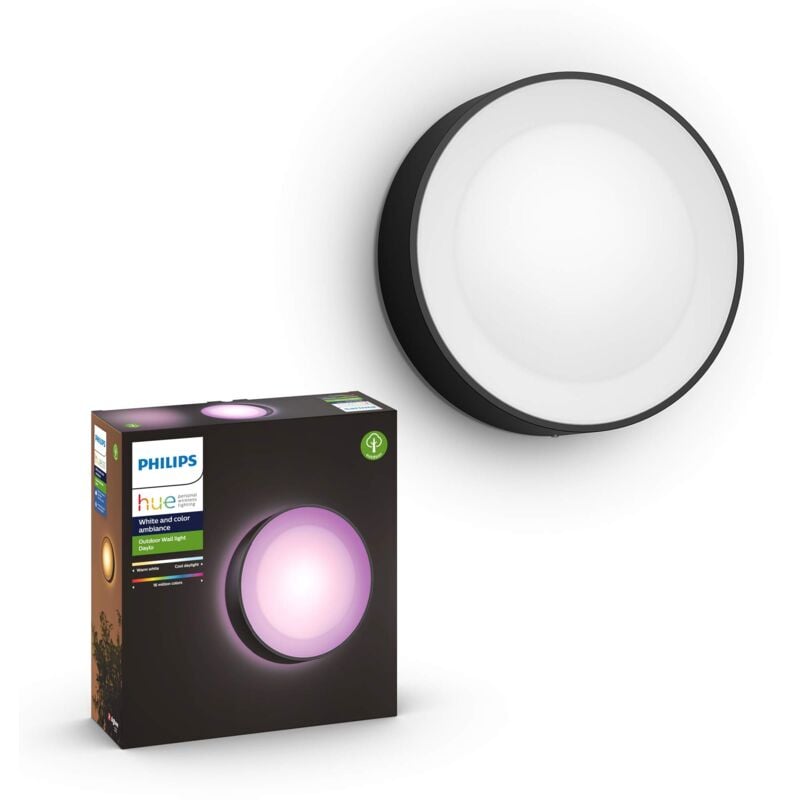 foto del prodotto philips hue white and color ambiance daylo, lampada da parete smart per esterni, led integrato, alluminio, nero