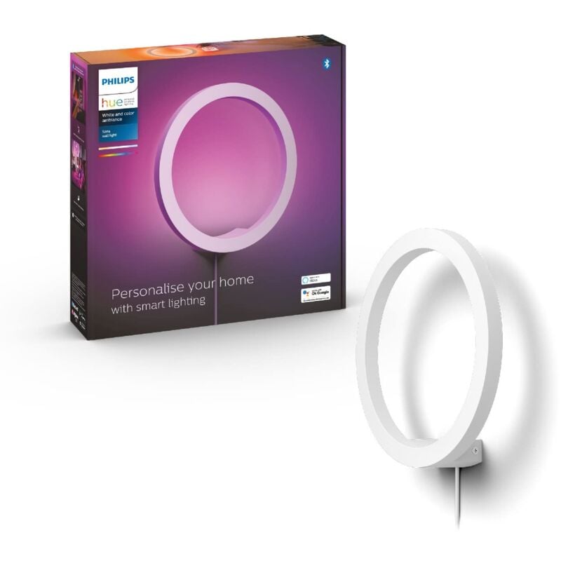 foto del prodotto philips hue white and color ambiance lampada da parete led smart sana, luce bianca o colorata, dimmerabile, 20w, bianco
