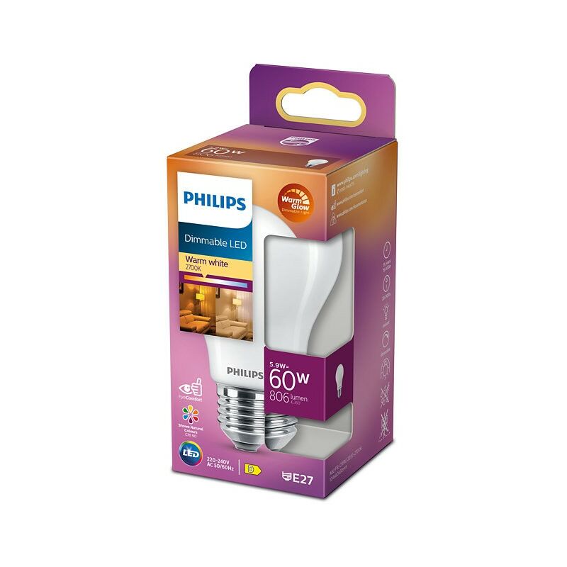 foto del prodotto philips lampadina a led intensita regolabile goccia 60w e27 2200 2700k, luce calda