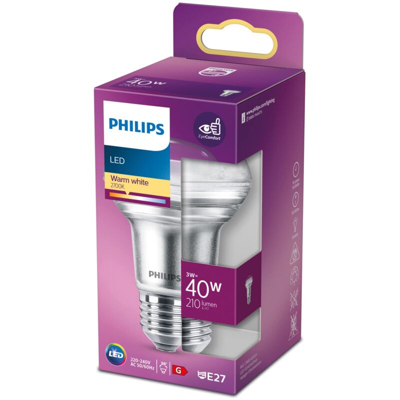foto del prodotto philips lampadina led riflettore r63 e27 40w bianco caldo, vetro