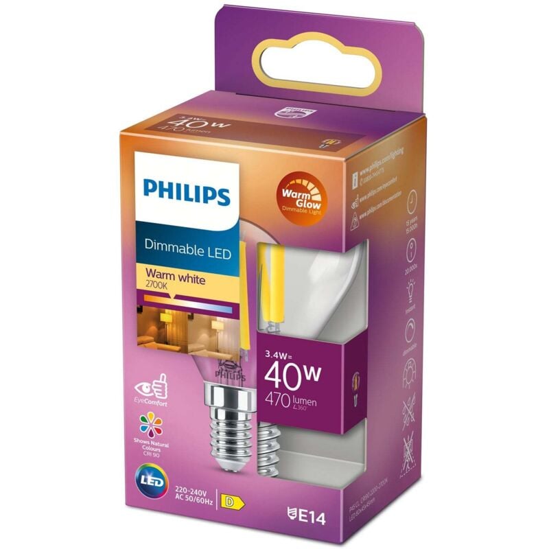 foto del prodotto philips led e14 globo 34w 40w trasparente dim warmglow 470 59152607 59152607 59152607 59152607 59152607