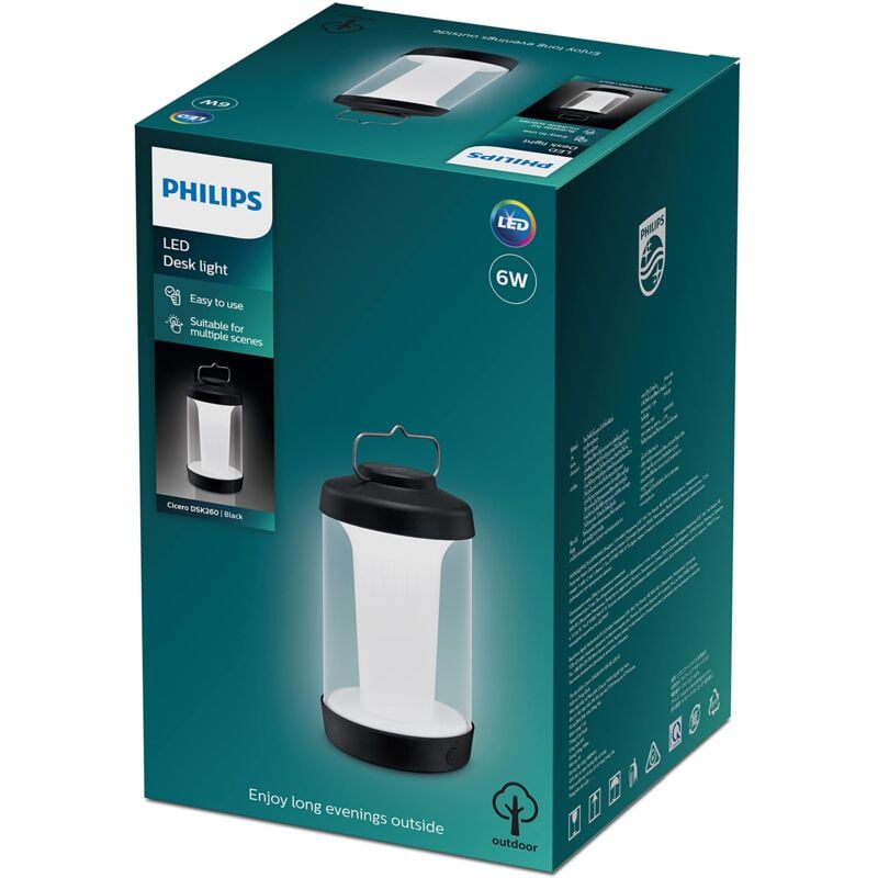 foto del prodotto philips led lampada da tavolo per esterni cicero, batteria da 1200ma, dimmerabile, ip54, 5000k, 5w, nero