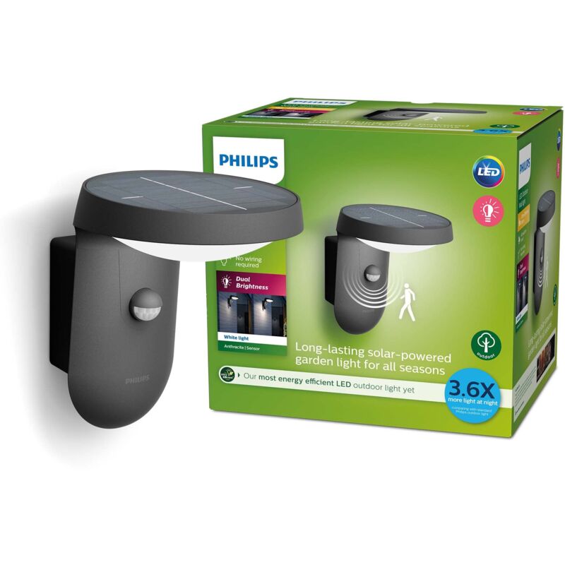 foto del prodotto philips led tyla, lampada da parete per esterni a energia solare, luce naturale, sensore di movimento integrato, ip44, 1.2w
