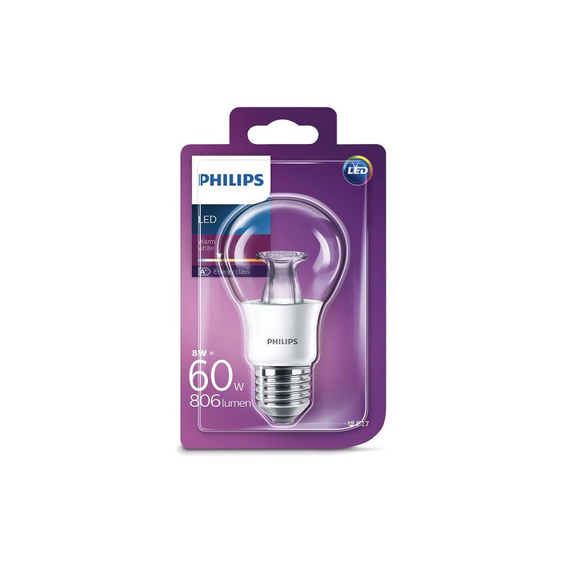 foto del prodotto philips led60cl lampadina led goccia e27, luce bianca naturale calda, standard, 8 watt classe di efficienza energetica a 