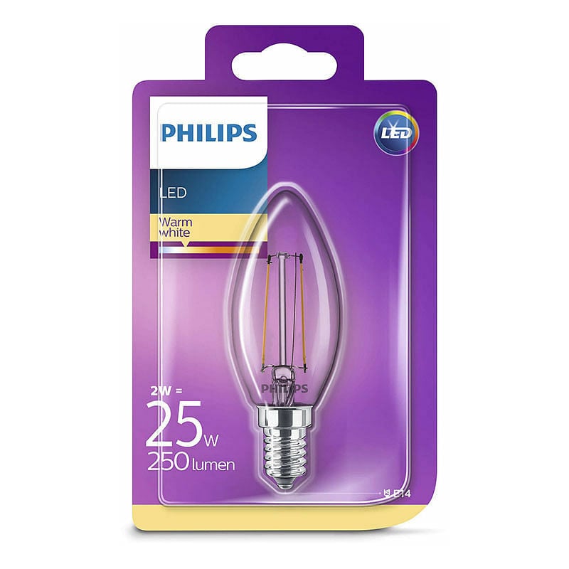 foto del prodotto philips lighting led candela chiara filamento25watt e14 2700k non-d