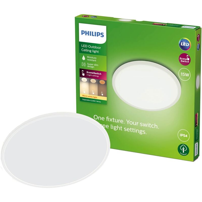 foto del prodotto philips lighting plafoniera superslim, per esterni, ip54, 2700k, bianca
