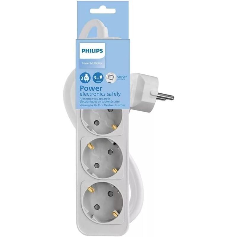 foto del prodotto philips striscia di alimentazione chp2134g 10 striscia di alimentazione 3 prese de corrente, cavo 1,5 metri, interruttore principale, include