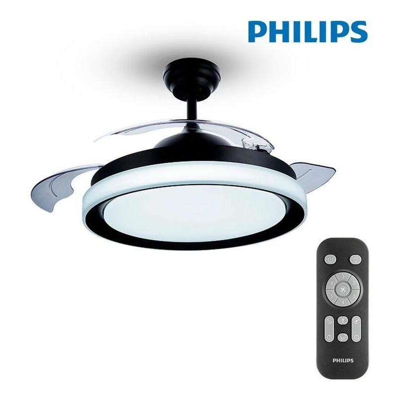 foto del prodotto philips ventilatore da soffitto led modello atlas colore nero 28 35w pale 106cm con telecomando