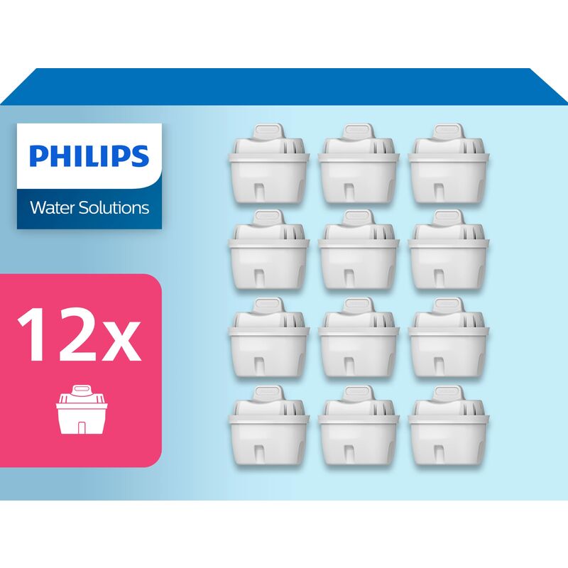 foto del prodotto philips water cartucce filtranti sostitutive filtrazione avanzata, 12 unit , compatibili con brita, riducono microplastica, cloro, calcare, metalli