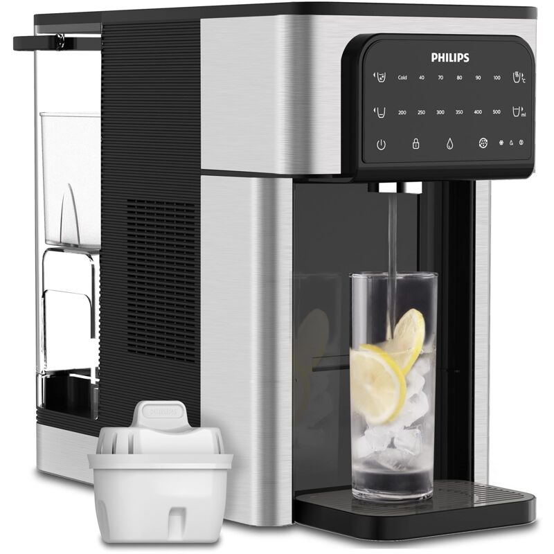 foto del prodotto philips water distributore di acqua a filtro caldo e freddo, capacit 2,8l, 6 preset di temperatura, touch screen, argento nero, taglia unica,