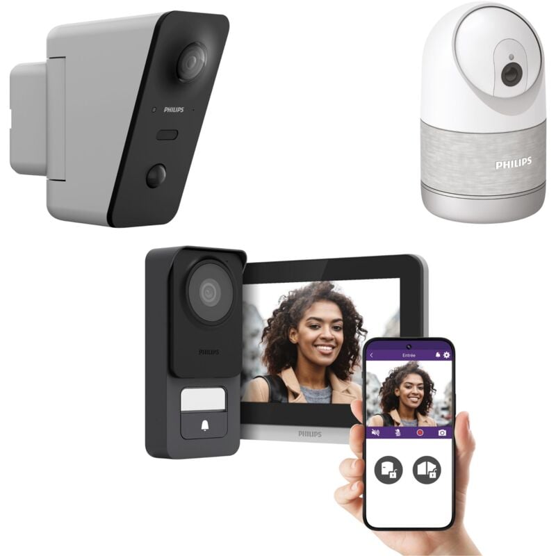 foto del prodotto philips welcomeeye connect 3k kit videocitofono 7 wi-fi telecamera interna esterna immagine 3k, badge rfid, qr code, app smart home 531046