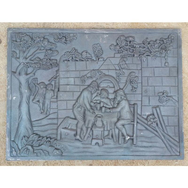 foto del prodotto piana in ghisa per camino, piastre, lastre, frontali decorata modello caccia scegli la misura 80x60x1