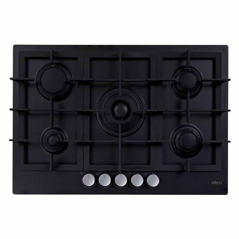 foto del prodotto piani cottura da incasso elleci plano plus 75 5 fuochi keratek plus 86 black nero assoluto pkpp75186cs