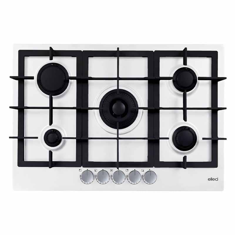 foto del prodotto piani cottura da incasso elleci plano plus 75 5 fuochi keratek plus 96 white bianco assoluto pkpp75196cs