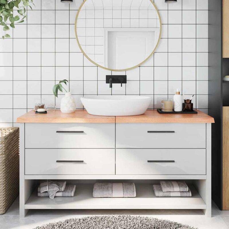 foto del prodotto piano bagno marrone 160x50x 2 4 cm legno massello trattatocod mxl 71911