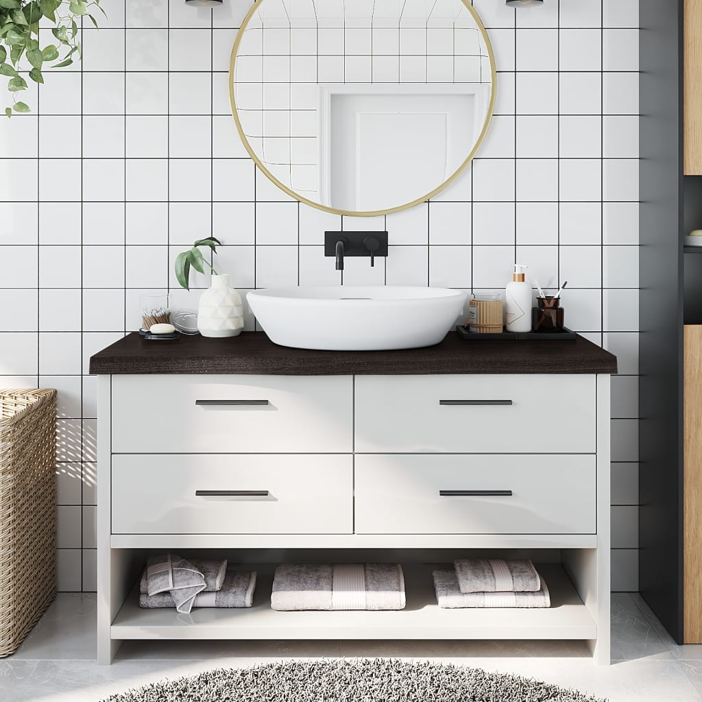 foto del prodotto piano bagno marrone scuro 100x30x 2 6 cm legno trattato