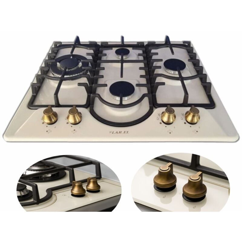foto del prodotto piano cottura 4 fuochi a gas larel sabbia avena 60 cm sicurgas griglie ghisa