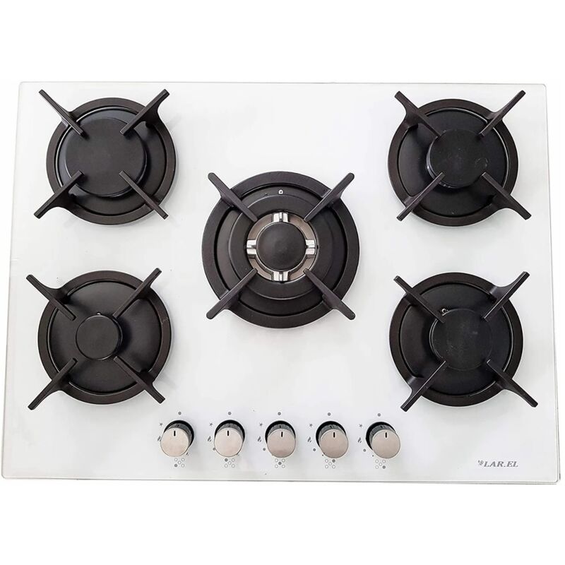 foto del prodotto piano cottura 70 cm incasso piano vetro tripla corona piezo 5 fuochi gas larel