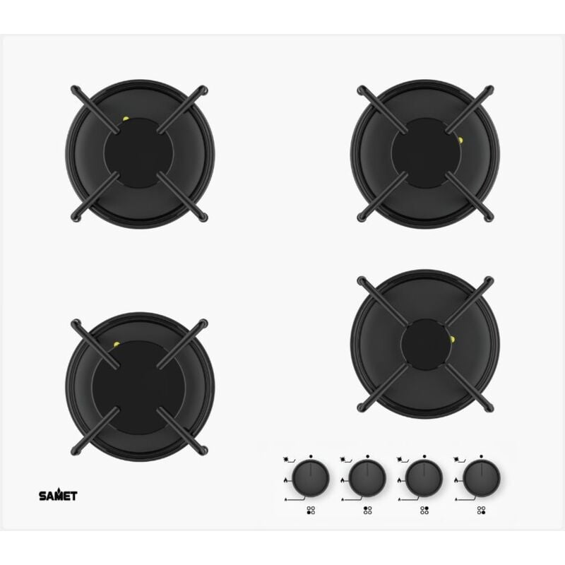 foto del prodotto piano cottura a gas con 4 fuochi in vetro color bianco samet venere60