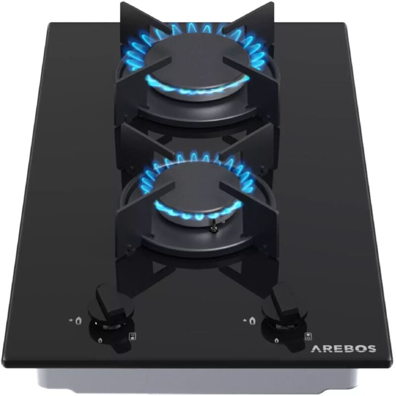 foto del prodotto piano cottura a gas due fuochi vetroceramica include griglie e fiamma pilota arebos