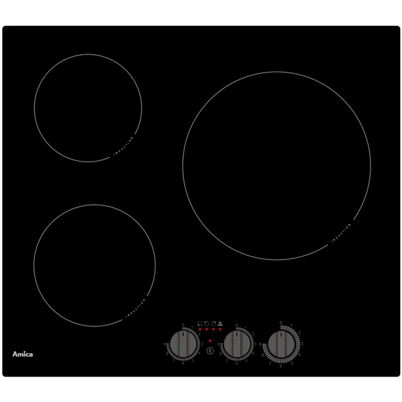 foto del prodotto piano cottura a induzione 58cm 3 fuochi 5500w nero aim3530 amica