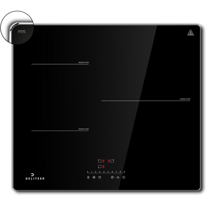 foto del prodotto piano cottura a induzione, piano cottura induzione a 3 zone con telaio in metallo, piano cottura elettrico da incasso da 59cm, 6800w, timer, blocco