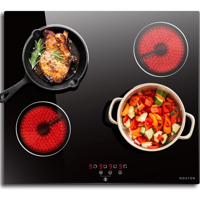 foto del prodotto piano cottura elettrico 4 fuochi, 6000w piani cottura vetroceramica incasso, 60cm piastra fornello con 9 funzione booster cucina, tocco controlli,
