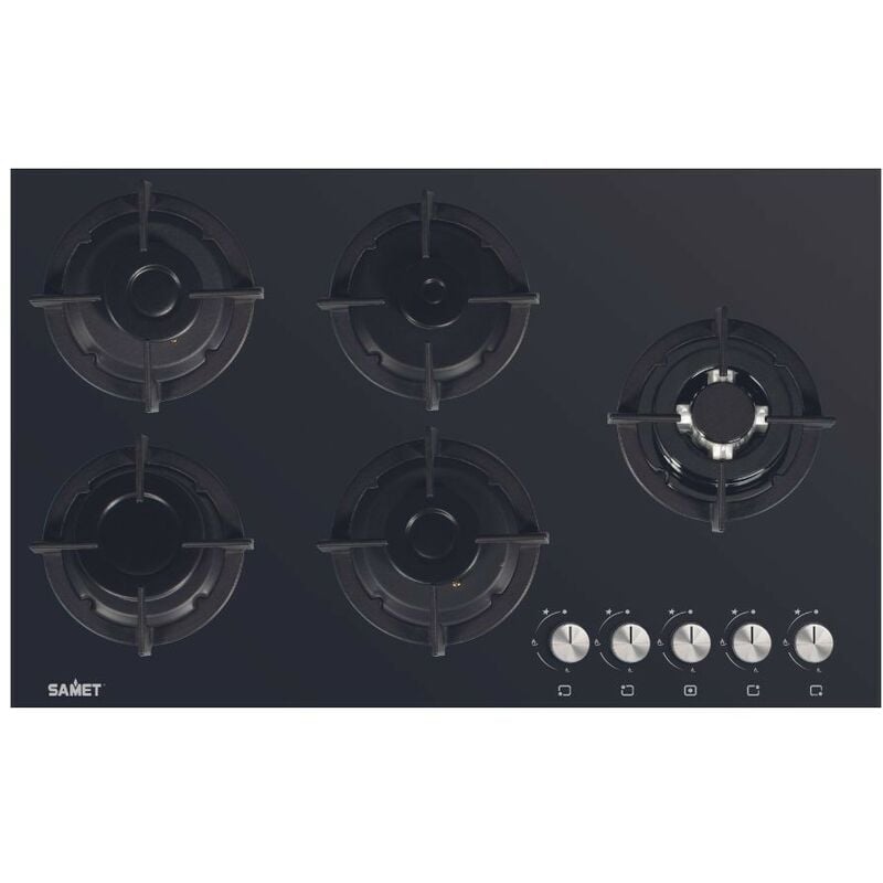 foto del prodotto piano cottura in vetro 5 fuochi minerva90 samet colore nero