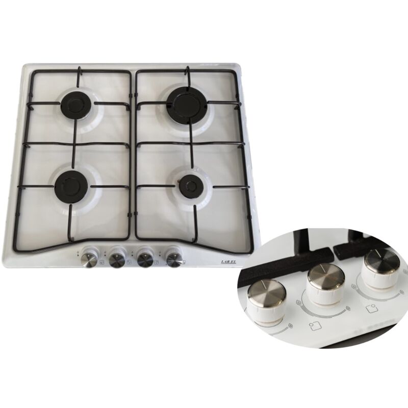 foto del prodotto piano cottura incasso a 4 fuochi gas bianco manopole frontali 58x52 larel