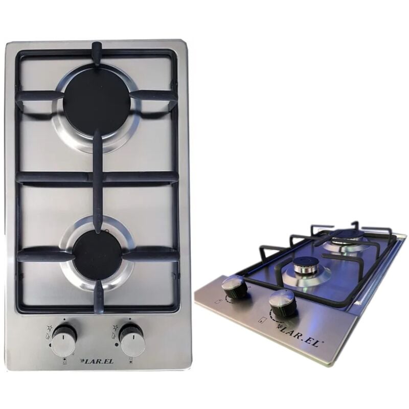 foto del prodotto piano cottura incasso domino 2 fuochi a gas acciaio inox larel griglie ghisa