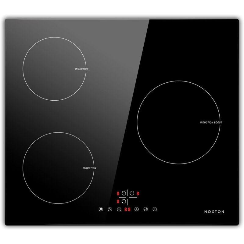 foto del prodotto piano cottura induzione 3 fuochi piastra ad elettrico 59cm tocca il controllo funzione impulso timer 9 livello di potenza spegnimento automatico