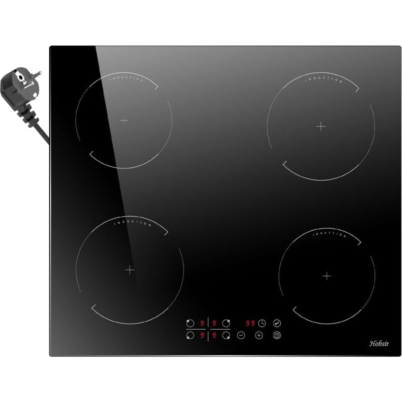 foto del prodotto piano cottura induzione elettrico, piano a induzione 4 fuochi, piano cottura a spina 3500w, 60cm piastra con 9 power comandi toccare, blocco di