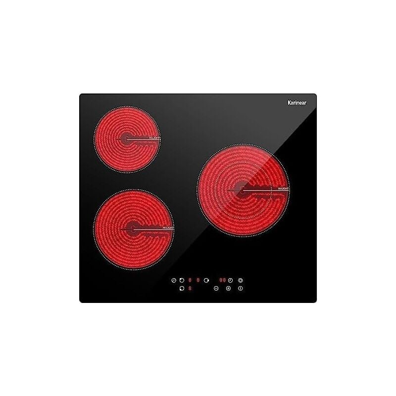 foto del prodotto piano cottura vetroceramica 3 fuochi, 60cm piani cottura elettrico da incasso con 9 livello toccare controll 5200w, fornello elettrico con serratura