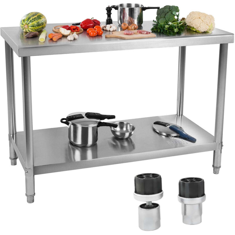 foto del prodotto piano tavolo ristorazione centrale in acciaio inox con ripiano 120x70 cm