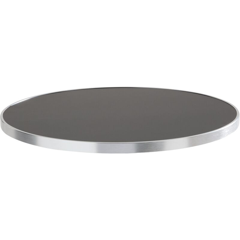 foto del prodotto piano tavolo rotondo nero con bordo argento 60 cm