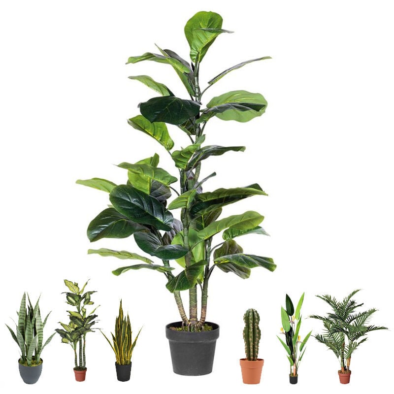 foto del prodotto pianta artificiale ficus lyrata 120cm con vaso piante di plastica per la decorazione di giardini interni ed esterni