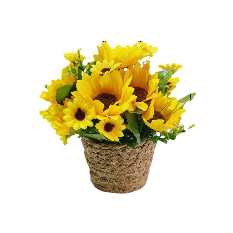 foto del prodotto pianta artificiale in vaso, decorazioni per la casa, decorazioni per ufficio, fiori artificiali in rattan, cesto di fiori in rattan, combinazione di