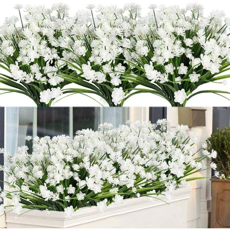 foto del prodotto pianta da fiore artificiale piante e fiori artificiali da esterno resistenti ai raggi uv bianco 8pcs rapanda
