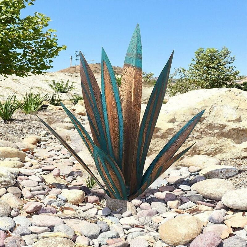 foto del prodotto pianta di agave in metallo, per decorazione da giardino, scultura di tequila rossa e rustica, adatta per interni, ornamenti da prato 27 cm, giallo