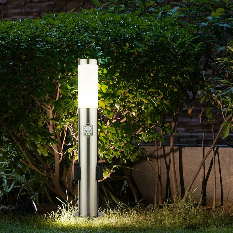 foto del prodotto piantana a led con presa lampione da esterno con rilevatore di movimento lampada da terra da giardino paletto luminoso a led in acciaio inox, 1x9w