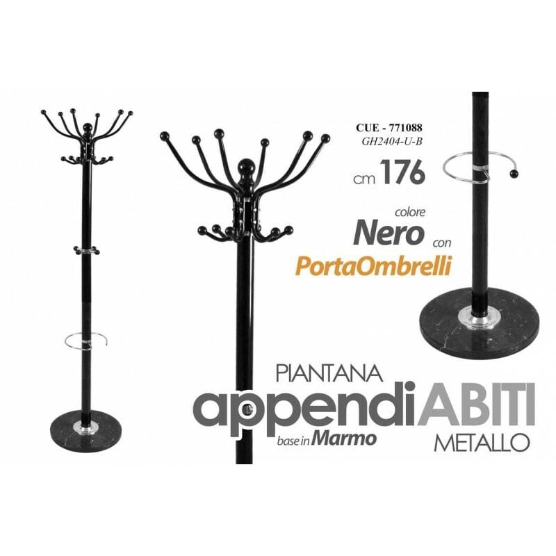 foto del prodotto piantana appendiabiti con portaombrelli metallo nero cm 176