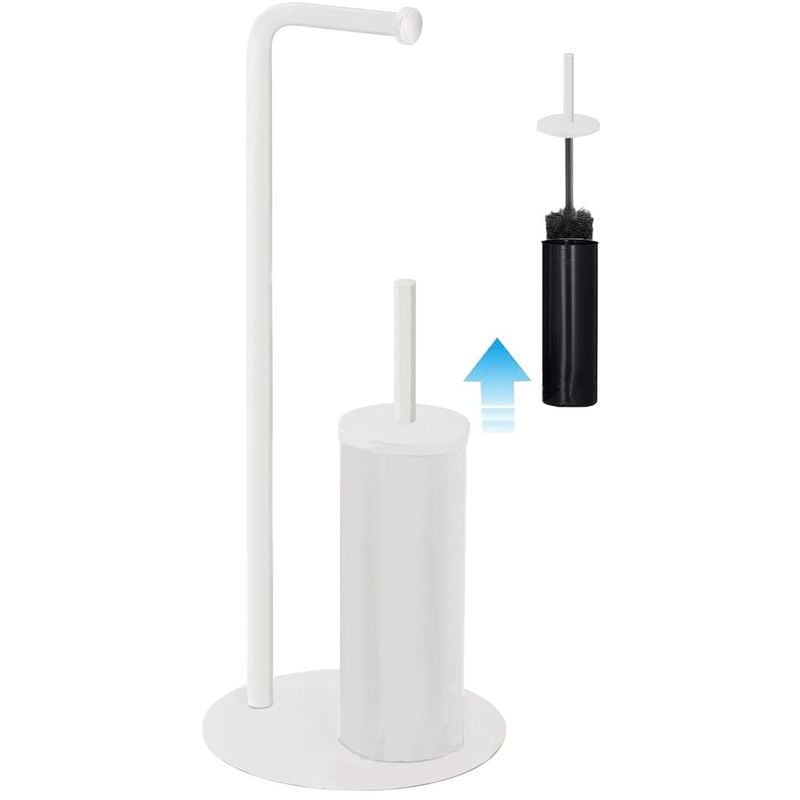 foto del prodotto piantana bagno portascopino e portarotolo design moderno in acciaio bianco