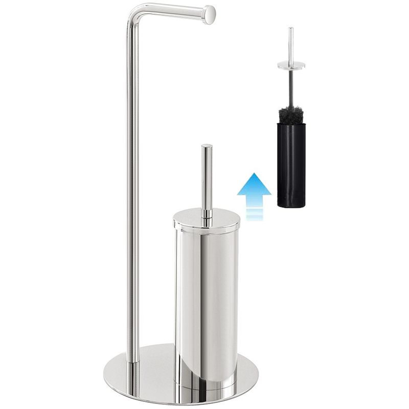 foto del prodotto piantana bagno portascopino e portarotolo design moderno in acciaio cromo
