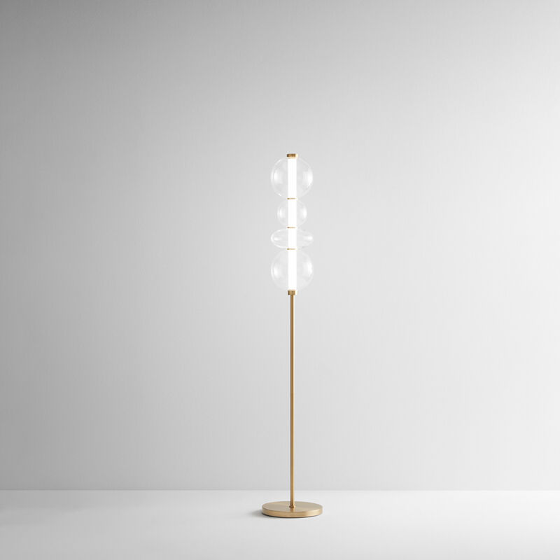 foto del prodotto piantana bubbles in metallo e vetro trasparente finitura oro spazzolato a led 36w 2880lm 3000k cri 80